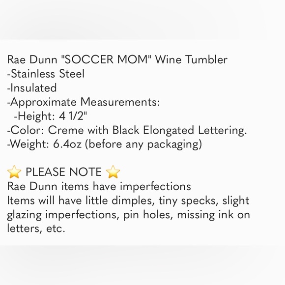 Rae Dunn ‘Soccer Mom’ Insulated Stainless Steel Wine Tumbler with lid, NWT - Picture 7 of 7
